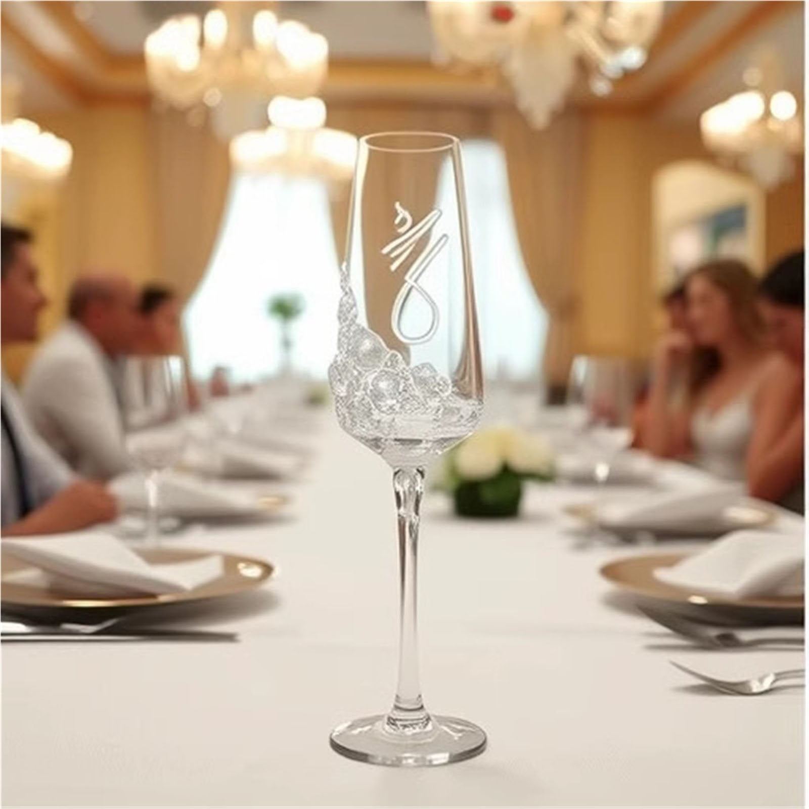 2-Piece Crystal Wedding Toasting Flutes, Unique Champagne Glass Set for Anniversary Celebration