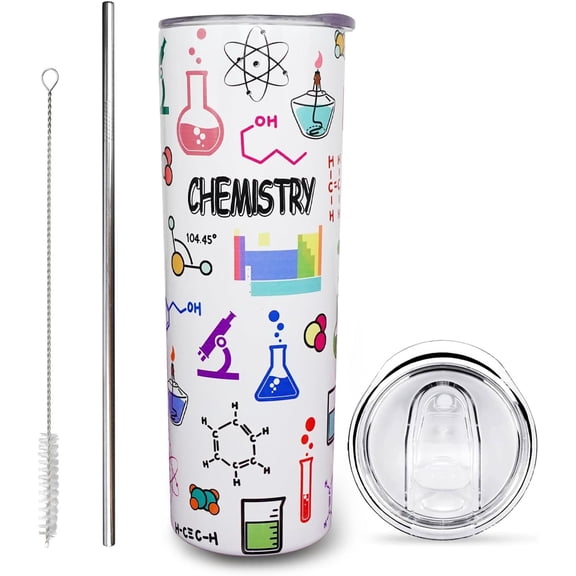 Chemistry Teacher Gift - 20 Oz Insulated Tumbler Cup, Stainless Steel Water Bottle with Straw - Perfect Chemistry Themed Present for Educators