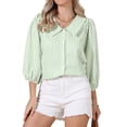 thumbnail image 2 of Button Down Striped Shirt Dressy Casual Blouse for Women Ruffled Sleeve Summer Babydoll Tops XL Green, 2 of 6