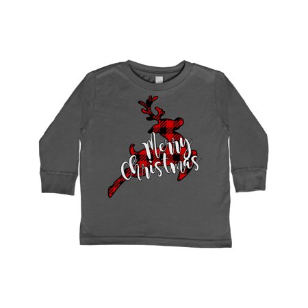 

Inktastic Merry Christmas Red Plaid Reindeer Gift Toddler Boy or Toddler Girl Long Sleeve T-Shirt