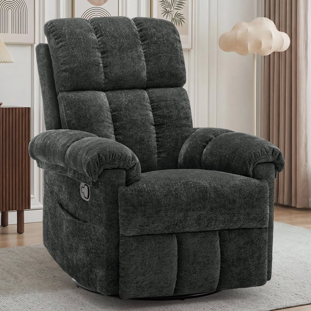 Korser Small Recliners for Small Spaces,Swivel Rocker Recliner Chair with Side Pockets for Living Room,Black