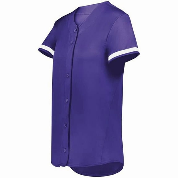 Augusta Sportswear 6919.450.2XL Ladies Cutter Plus Full Button Softball Jersey, Purple & White - 2XL