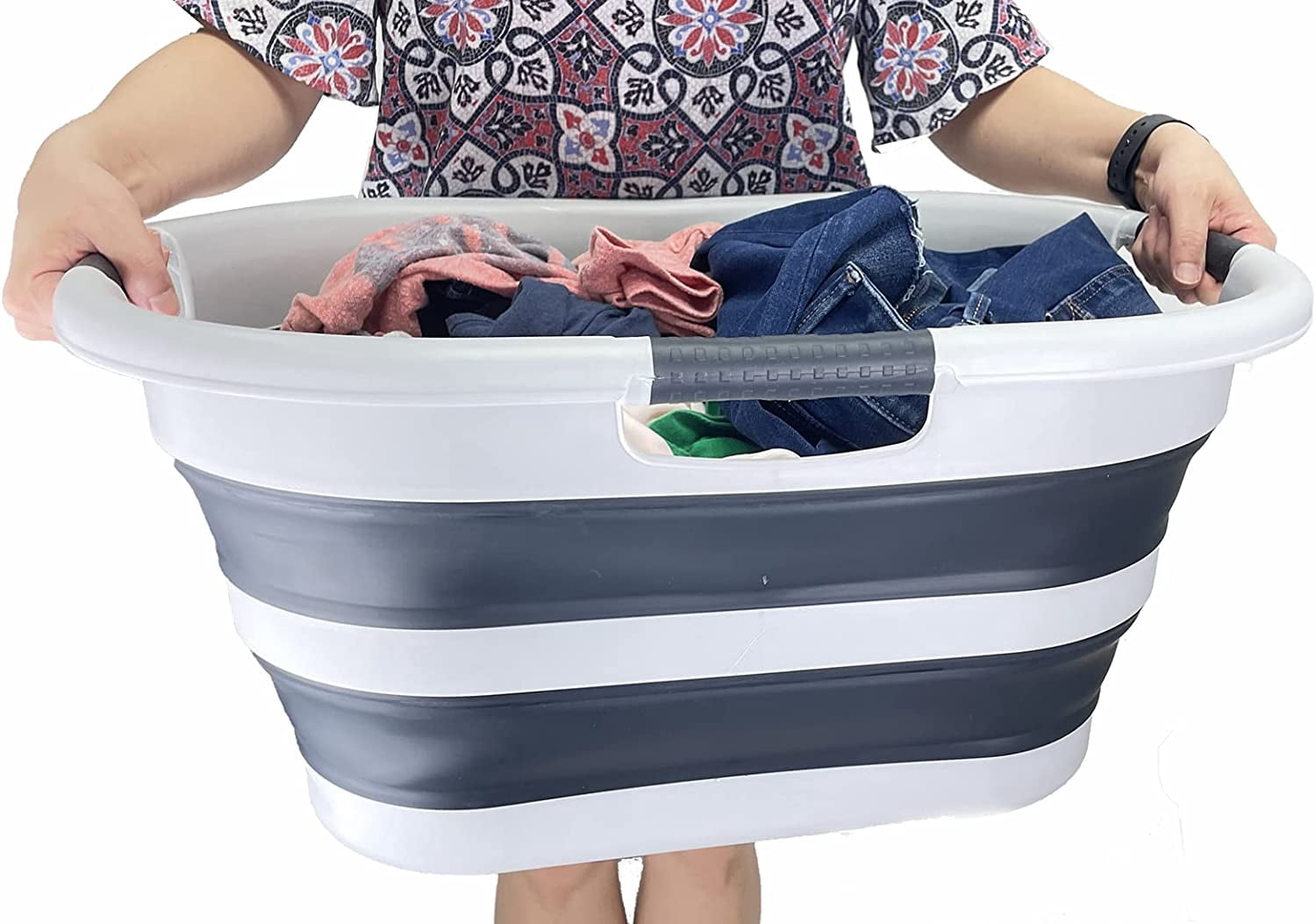 SAMMART 40L (10.5 gallon) Collapsible Plastic Laundry Basket - Foldable Pop Up Storage Container / Organizer - Portable Washing Tub - Space Saving Hamper / Basket