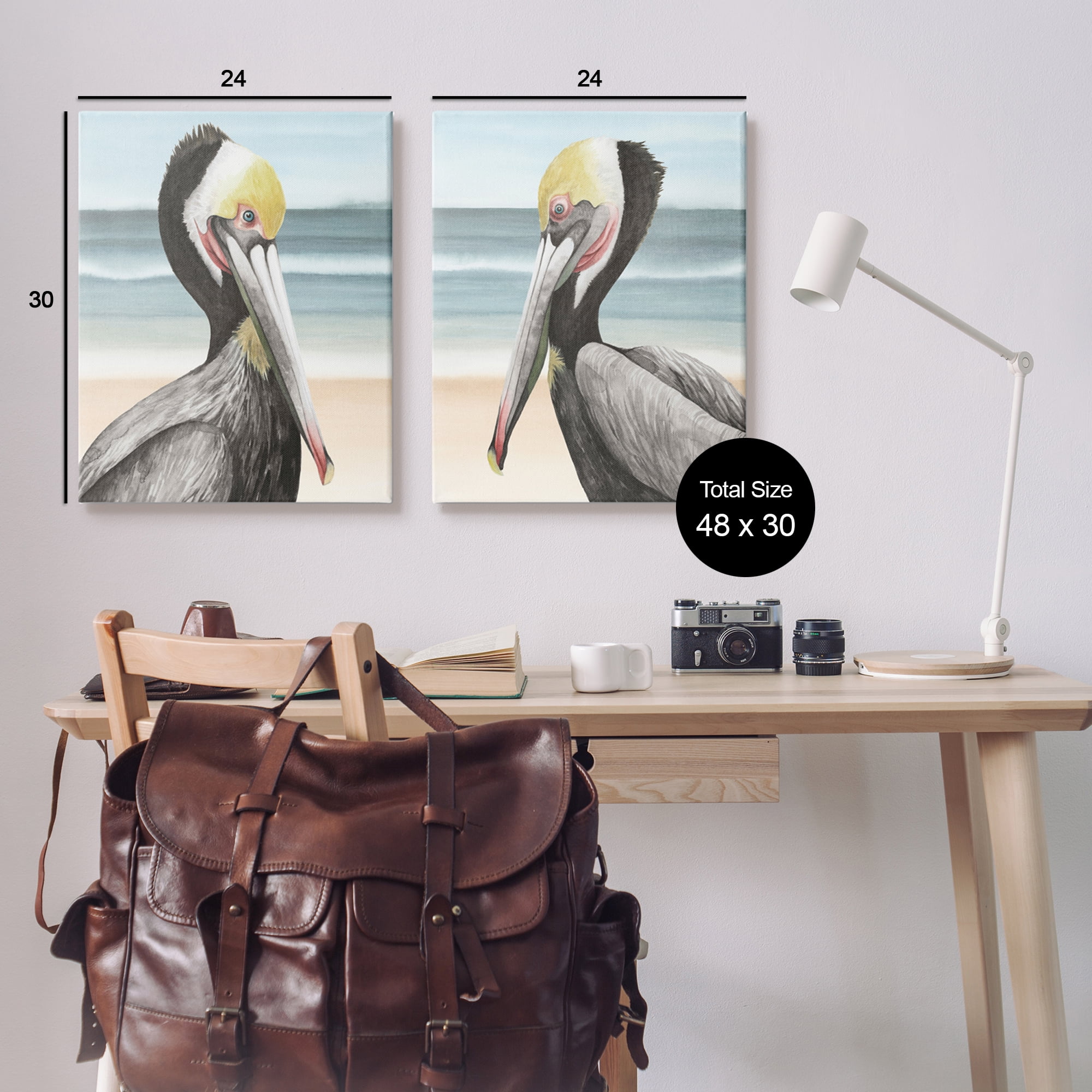 Stupell Industries Pelicans on Beach Animals & Insects Painting Gallery Wrapped Canvas Art Print Wall Art, 24 x 30, Set of 2