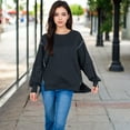 thumbnail image 6 of Women's Oversized Long Sleeve Pullover Sweatshirt with Drop Shoulders and Side Slits - Small, Black, 6 of 6