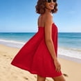 thumbnail image 6 of Eawtki Women's Square Neck Spaghetti Strap Mini Dress Pleated Flowy Design Lightweight Dress For Summer Beach Vacation Pool Parties, 6 of 6