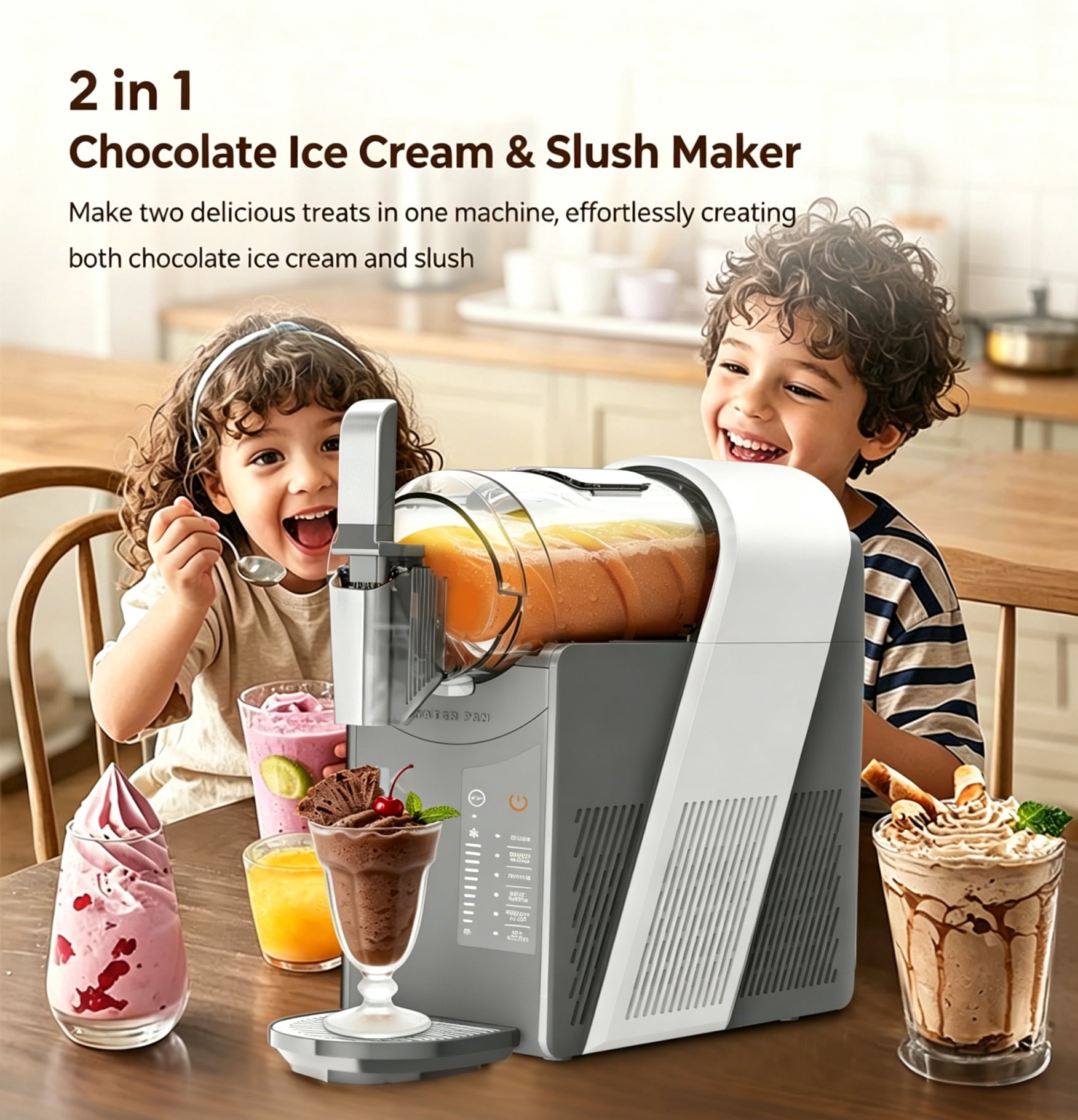 SOOPYK Slushie Machine,Frozen Drink Maker with Self-Cleaning for Home,Rapid Chill Technology,No Ice Needed,Adjustable Hardness,6 Preset,Gray&Sliver,Margaritas, Frappes,Milkshakes