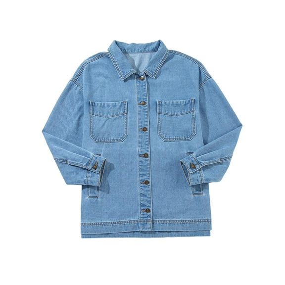 Women'S Jean Jacket Oversized Boyfriend Button Up Long Sleeve Split Zimbaplatinum Denim Jackets Light Blue M