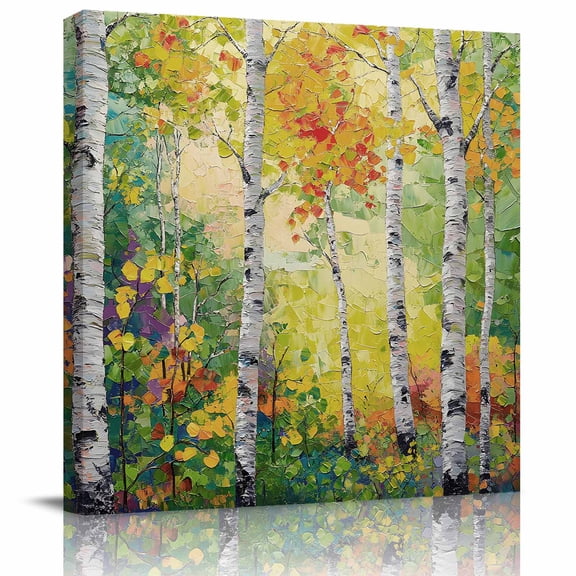 Abstract Plant Birch Canvas Artwork Painting Art, Classic Country Tree Art Square Framed Wall Decorations Prints Picture for Bedroom Kitchen Living Room, 12x12 in