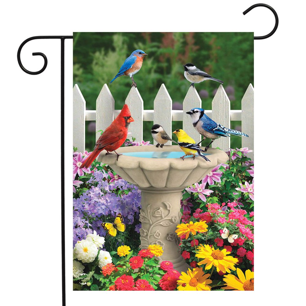 Spring Garden Friends Garden Flag Birds Birdbath Floral 12.5" x 18