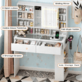 thumbnail image 4 of Zimtown Vanity Desk with Sliding Mirror, LED Lights and Power Outlet, Makeup Vanity with  Visible Glass Top, 6 Storage Shelves Dressing Table, White, 4 of 7