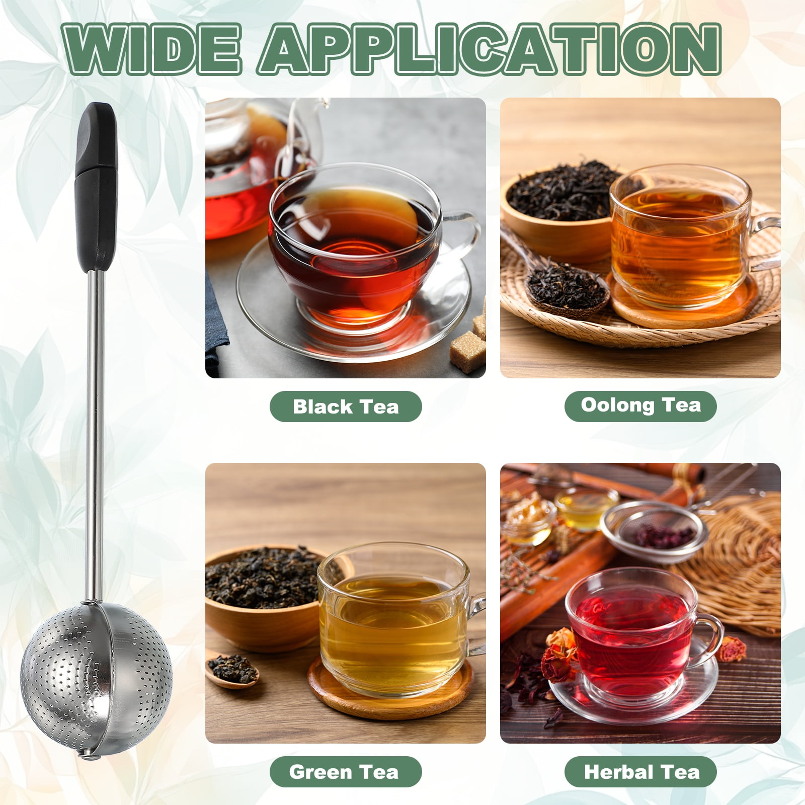 Tea Infuser for Loose Leaves, Stainless Steel Tea Infuser Filter with Round Plate, Twisting Handle Steeper Strainers for Cup and Teapot, Ball shaped, Black