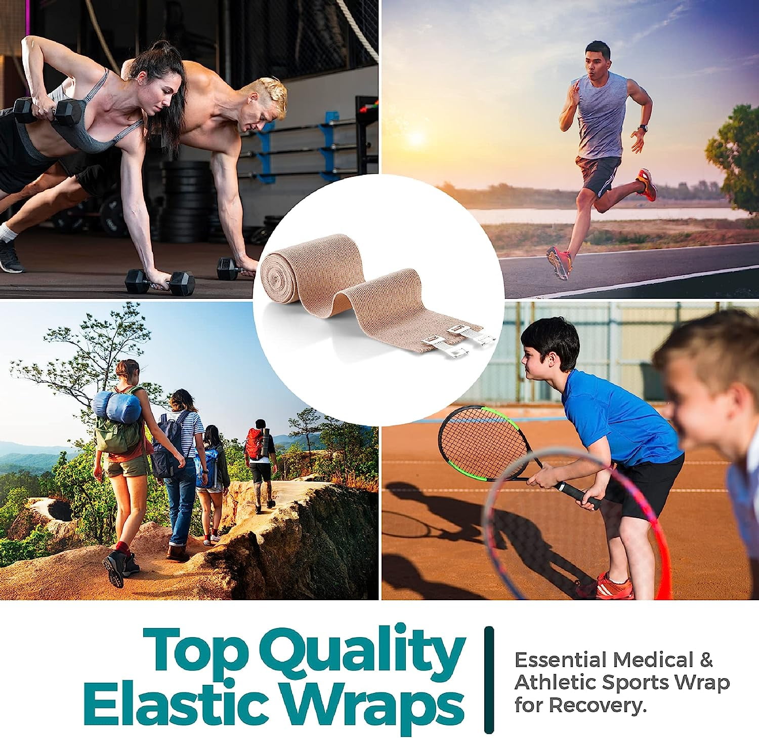 MEDca Elastic Compression Bandages Wrap with 4 Extra Hooks Athletic -4 Pack