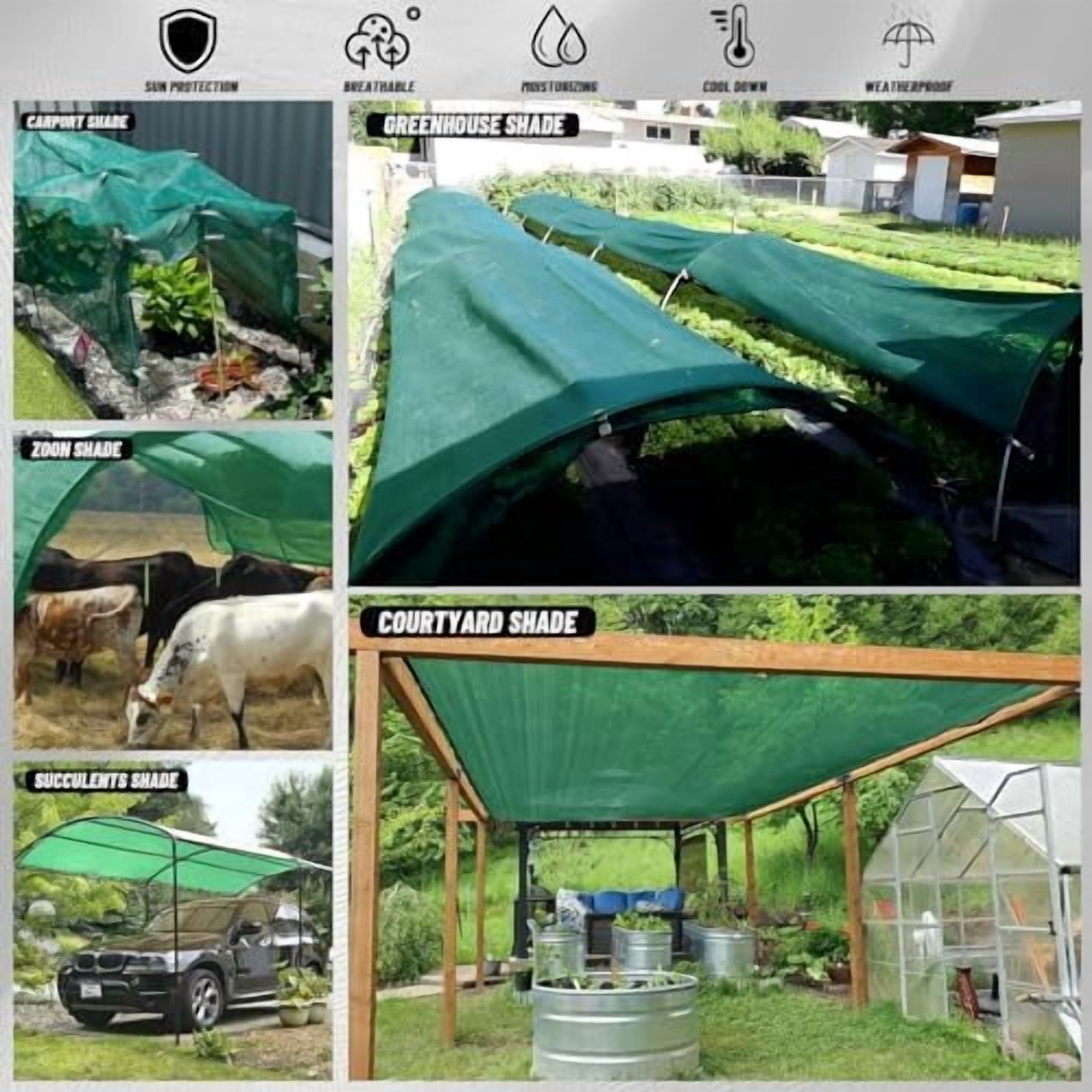 55% Sun Shade Cloth Mesh Tarp with Grommets for Plant Cover 10x14ft Patio Canopy Garden Pergola Greenhouse Car Barn Kennel Dark Green