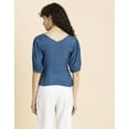 thumbnail image 4 of MoomayaWomens PrintedV-Neck Viscose Top,Puff Sleeves, Lightweight, Chic Summer Blouse Top, 4 of 8