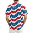 thumbnail image 6 of Men's Glitter Star & Stripe American Flag Hawaiian Shirt - 4-Way Stretch Short Sleeve Patriotic Button Down Blue M, 6 of 6