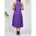 thumbnail image 2 of Purple Halter Neck Midi Dress With 3D Flower And Cascading Ruffle Detail, Loose Elegant Fit For Spring Summer, 2 of 6