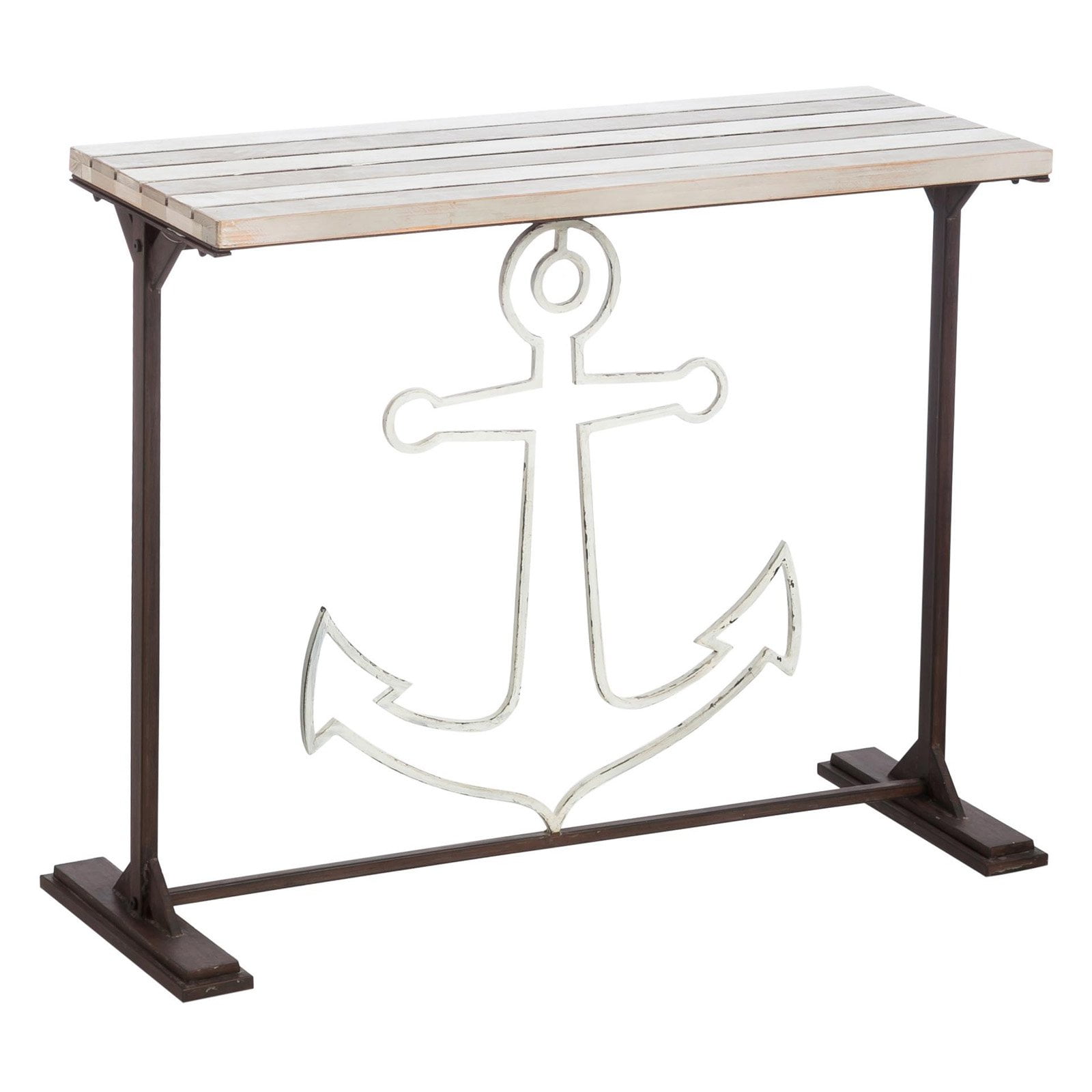 Evergreen Enterprises Metal and Planked Wood Anchor Hall Table