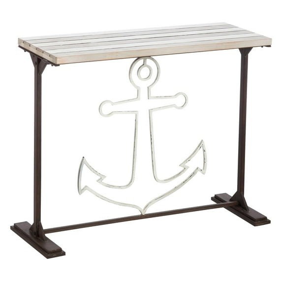 Cape Craftsmen Classic Metal Anchor Hall Table with Wooden Plank Top