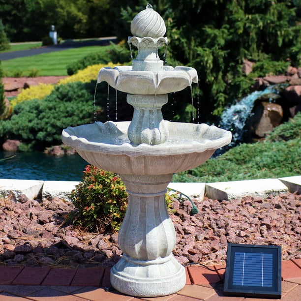 Sunnydaze 2 Tier Solar Powered Outdoor, Battery Operated Fountains Outdoor
