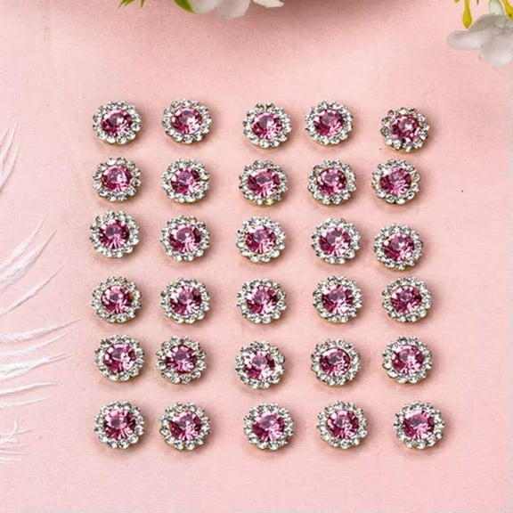 U8MO 50 Metal Bling Crystal Rhinestone Pearl Flatback Buttons Wedding Embellishment-Hot Pink Clear Silver