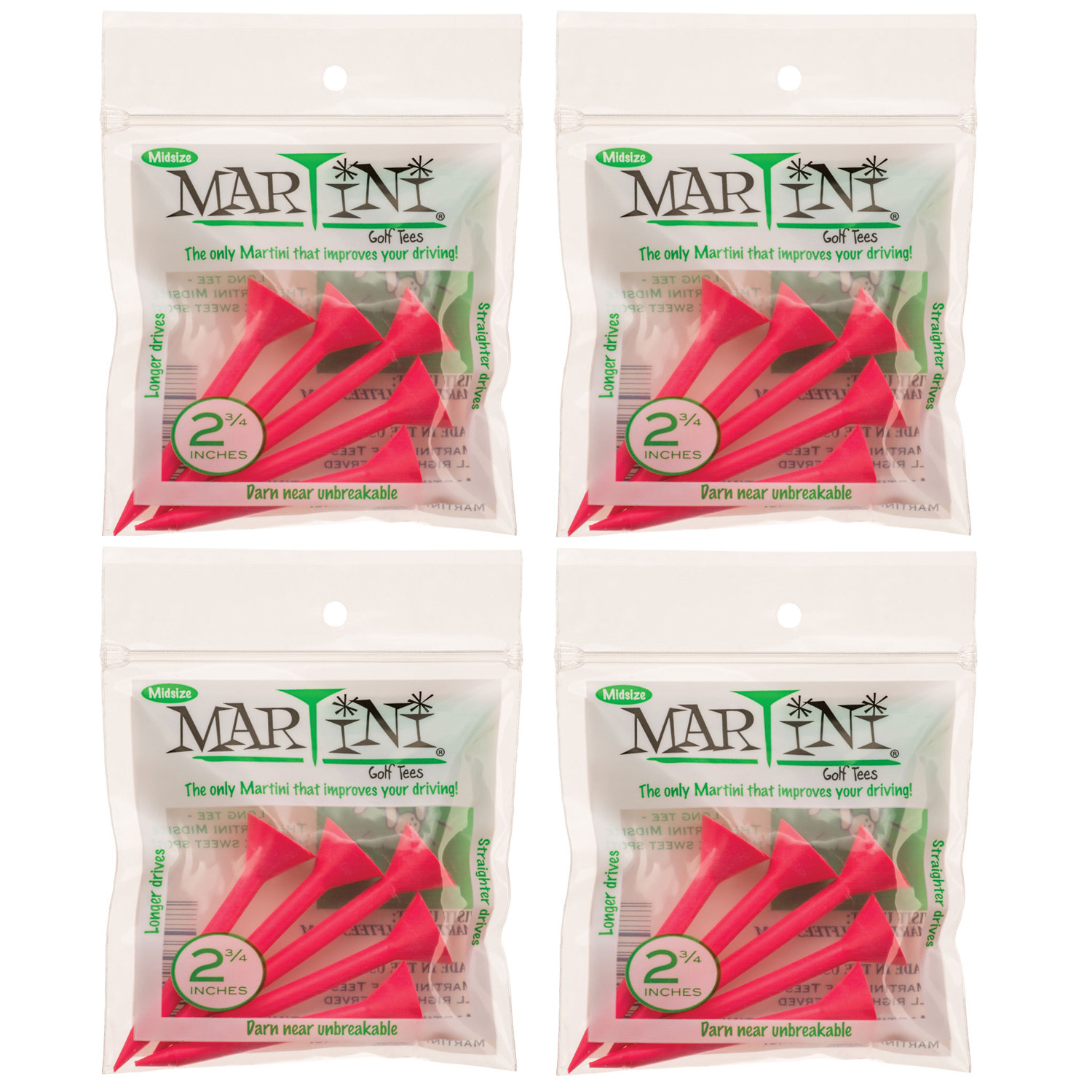 2 3/4" Midsize Martini Golf Tees 4 Packs of Pink 20 Tees Total
