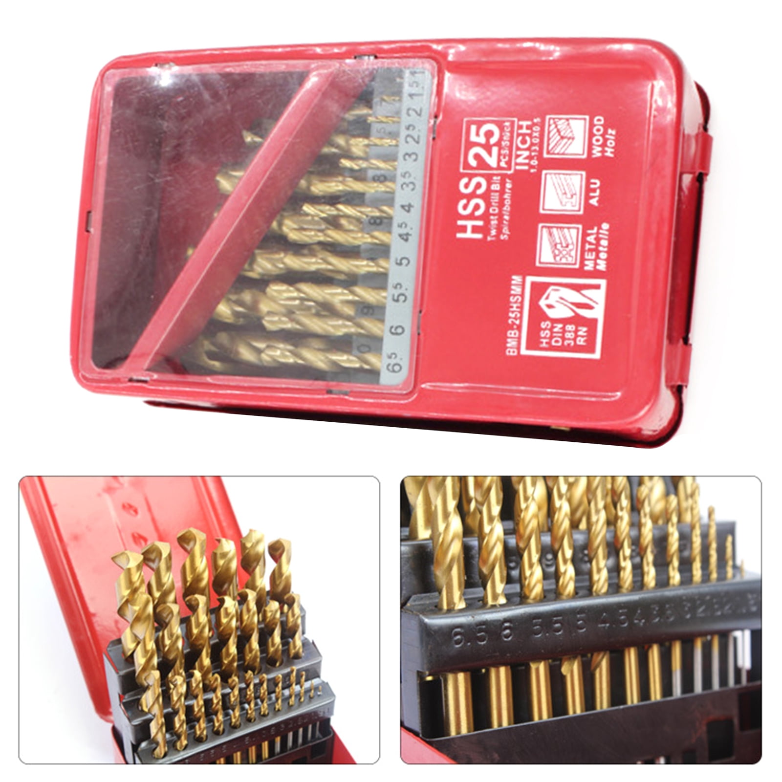 UNTERING Twist Drill 25Pcs Titanium Twist Drill Bit Set High Speed Steel Drill Bits with Storage Box for Steel Plastic Metal Copper Aluminum