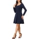 thumbnail image 4 of Vestido elegante de manga larga con cuentas y cintura alta para mujer, cuello redondo, ideal para trabajar, talla XL, azul oscuro, 4 of 6