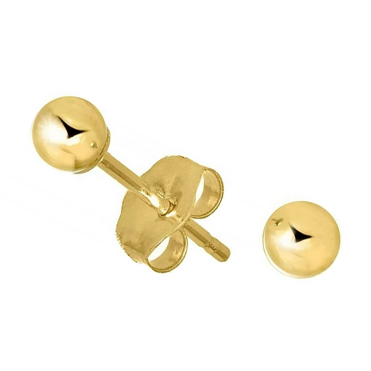Jewelstop 14K Real Yellow Gold Stud Ball Earrings, Gold Friction Backs - 2 mm