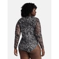 thumbnail image 3 of Terra & Sky Women's Plus V Neck Mesh Bodysuit with Long Sleeves, Sizes 0X-5X, 3 of 5