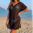 thumbnail image 6 of CHUMUD Beach Cover Ups for Women Mesh Swim Cover-Up Dress with Rainbow Tassel Hem V-Neck Short Sleeve Tunic Vacation, 6 of 6