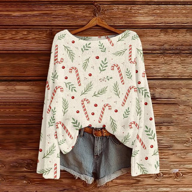 Chandails d'Hiver Grande Taille pour Femmes Chandails de Noël pour Femmes 2025 Col Rond Hiver Vacances Mignons Pulls Beige m