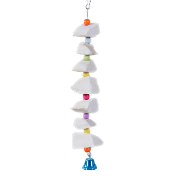 Cuttlebone String Bird Chew Toy, Natural Beak Grinding Calcium Toy with Colorful Beads & Bells, Cage Accessory for Budgies, Cockatiels, Lovebirds, Small Medium Parrots