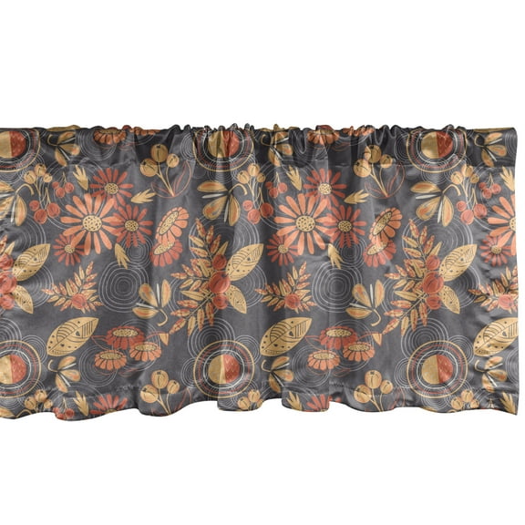 Ambesonne Ash Grey Window Valance, Rowan Leaves Flowers Art, 54" X 18", Dark Salmon and Pale Camel