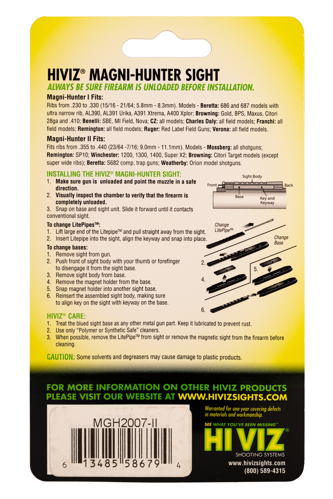 HIVIZ® Mangi-Hunter Magnetic S.G. Sight with cross-eye dominant correcting technology.