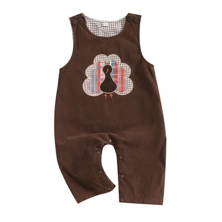 

Mioliknya Baby Thanksgiving Overalls Romper Turkey Embroidered Plaid Jumpsuit