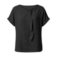 thumbnail image 5 of LEKODE Boho Tops for Women Cotton Vintage Tshirts Plus Size Tops Cotton Gauze Tops Short Sleeve Shirts Solid Summer Tops Loose Dressy Casual Blouse Summer Blouses for Women Black L, 5 of 5