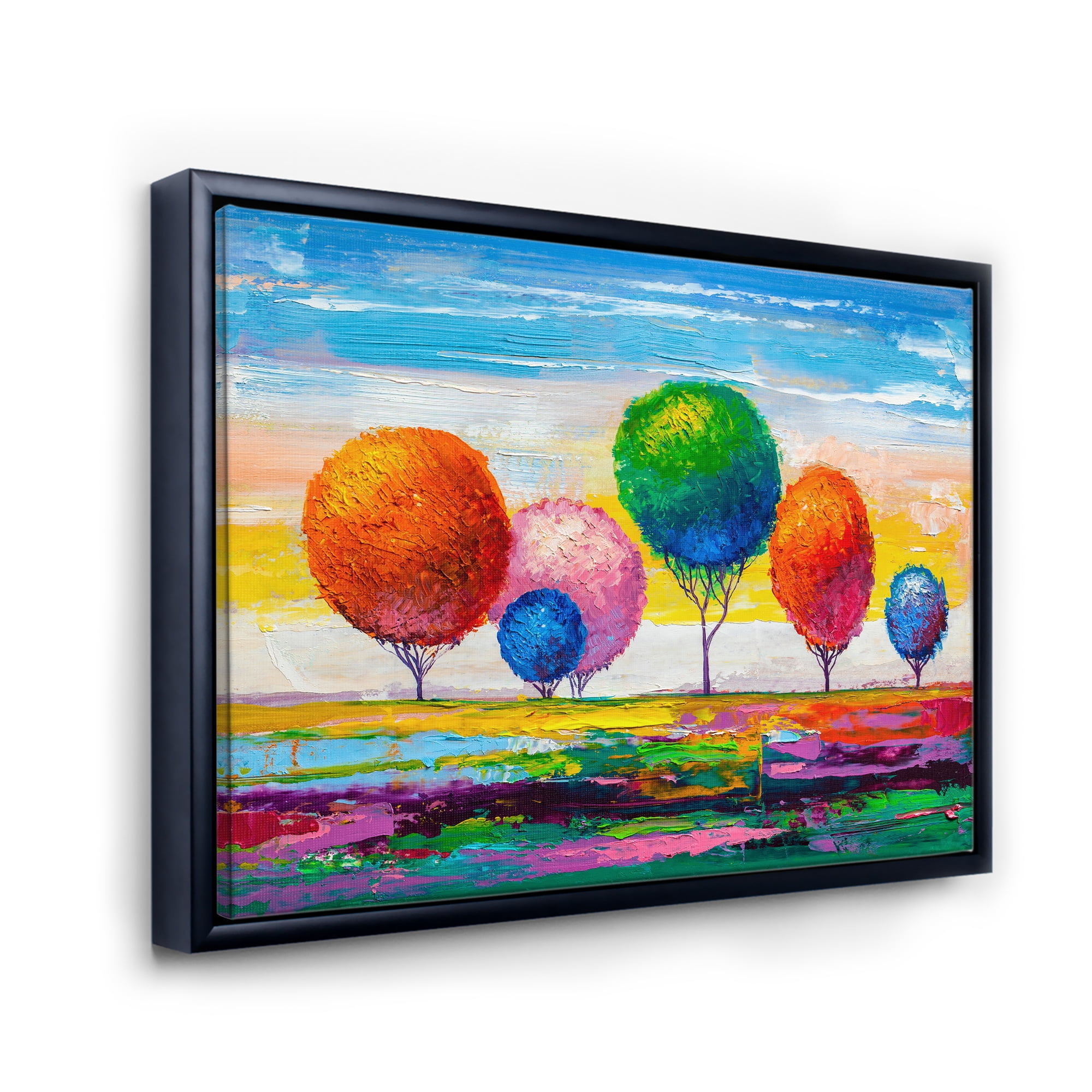 Designart 'Ornamental Colourful Trees VI' Modern Framed Canvas Wall Art Print