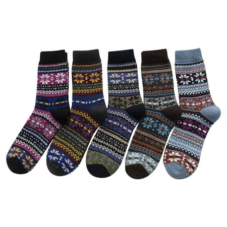 

Felirenzacia 5 Pack Womens Socks Vintage Winter Soft Warm Cold Knit Wool Socks