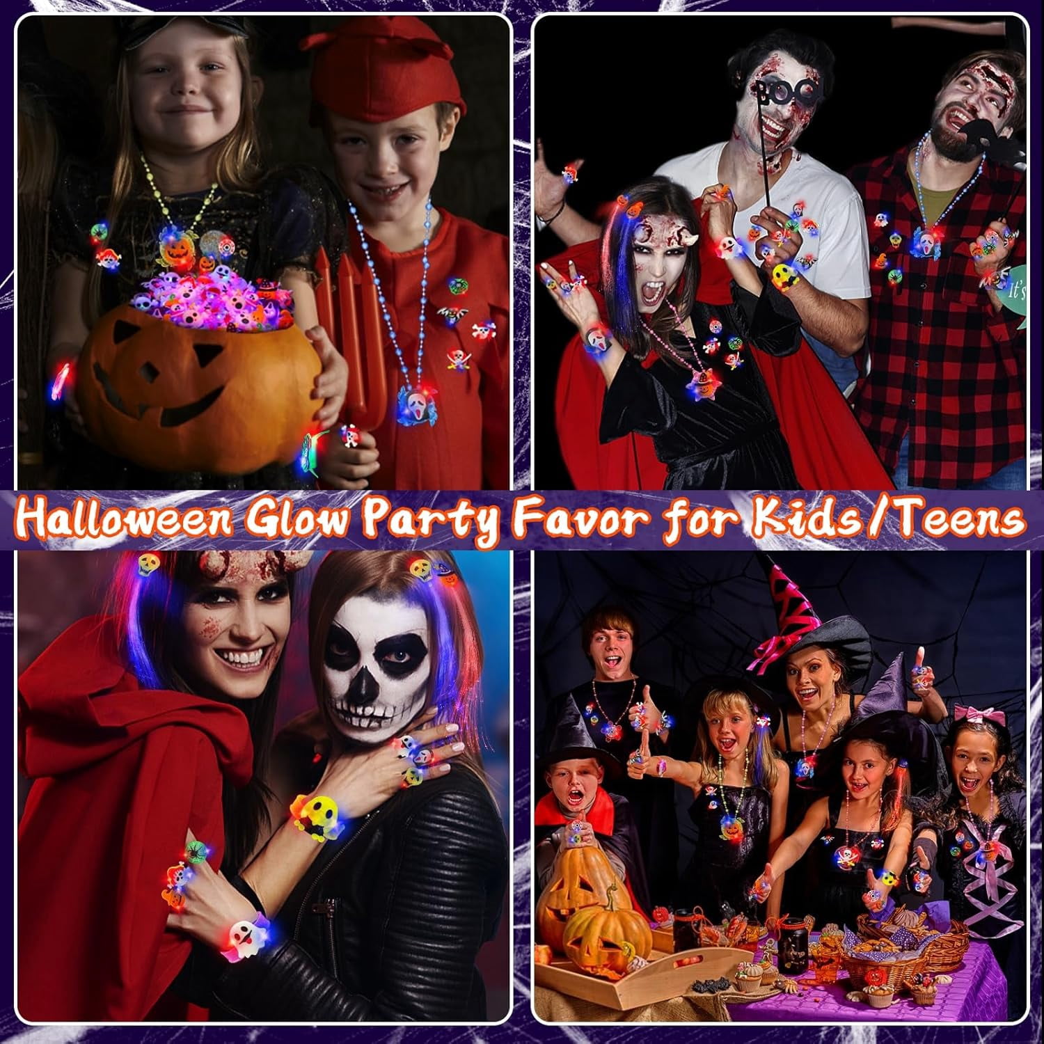 42 Pcs Halloween Party Favors for Kids Halloween Glow in the Dark Toys Rotating Spin Light Up Necklaces LED Bracelets Flash Rings Brooches Hair Lights Halloween Treats Gifts Bag Fillers Party Supplies