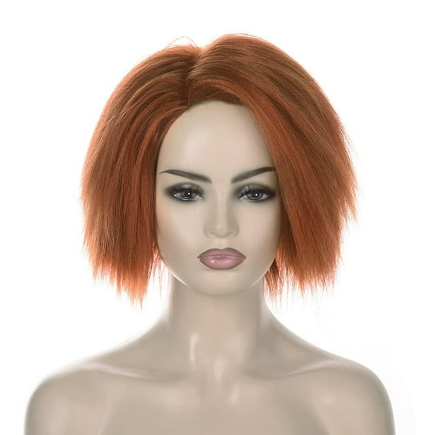 Peluca de cosplay voluminosa, corta, sintética, naranja, para adolescentes