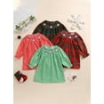 thumbnail image 2 of ZINTAOZT Toddler Baby Girl Christmas Plaid Smoked Dress Santa Embroidery Holiday Bishop Dress Little Girl Xmas Clothes, 2 of 8