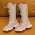 thumbnail image 2 of lsirc Girls Riding Boots - Soft Flat-Soled Long Boots with Lace-Up Design Non PU Upper Boots, Gray(Unlined), US10.5(4-4.5Years), 2 of 9