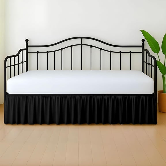 14 inch Drop Ruffled Day Bed Skirt Twin Size - 3-Sided Gathered Dust Ruffle with Classic Ruffle Styling, Platform Style, Split Corners, Wrinkle-Resistant Microfiber - Black