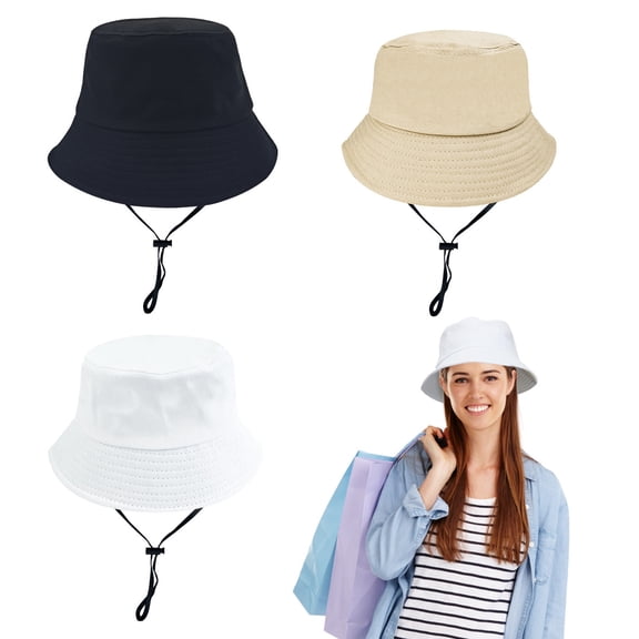 VEGCOO 3 Packs 100% Cotton Bucket Hats for Men Women, Unisex Packable Foldable Sun Hats for Outdoor Hiking Fishing Camping