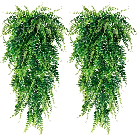 BITOUSHI 2 Pack Artificial Hanging Plants Fake Hanging Plant Faux Hanging Boston Ferns Fake Ivy Vines Greenery UV Resistant Plastic Plants for Indoor Outdoor Room Wall Wedding Patio Porch Decor