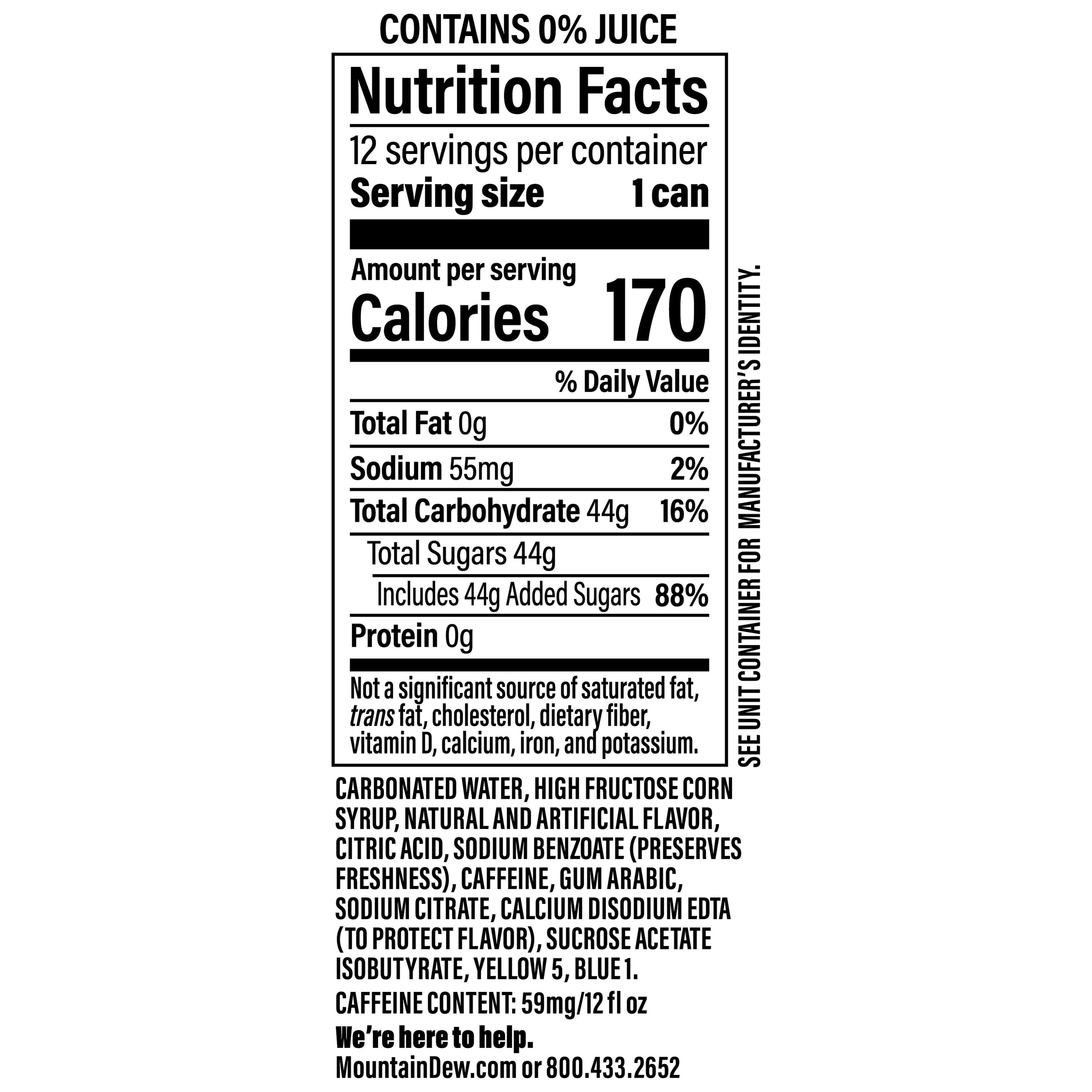 Mountain Dew Soda Pop, Baja Blast, 12 fl oz Cans, 12 Pack