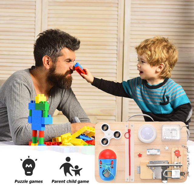 Tablero Ocupado De Madera Tablero de actividades 4 colores luz desbloquear puerta pestillo juguete para niño niño (C1)