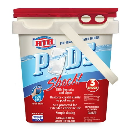 HTH Shock Pre-measured Water Soluble Pods for Pools, 5.625 lb, 15 ct