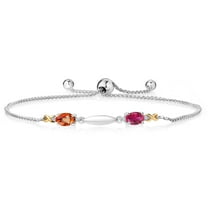 Gem Stone King 1.09 Ct Orange Sapphire Red Created Ruby 925 Silver and 10K Yellow Gold Lab Grown Diamond Bracelet for Women